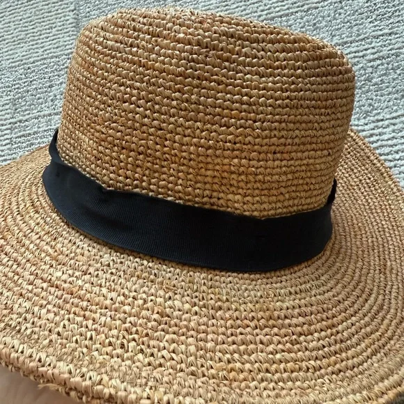 Zara Straw Fedora Hat in Tan with Black Band - Picture 3 of 4